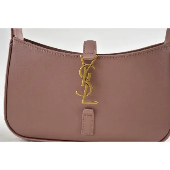 Saint Laurent Mini Le 5 A 7 Hobo Dragee Pink Satin Gold YSL Logo Top Handle Bag - Picture 7 of 16